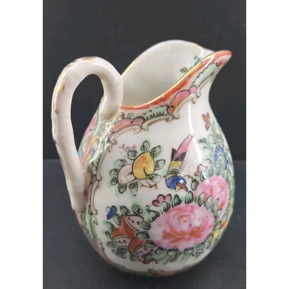 Vtg Chinese Export Famille Rose Medallion Porcelain Hand Painted Creamer Pitcher